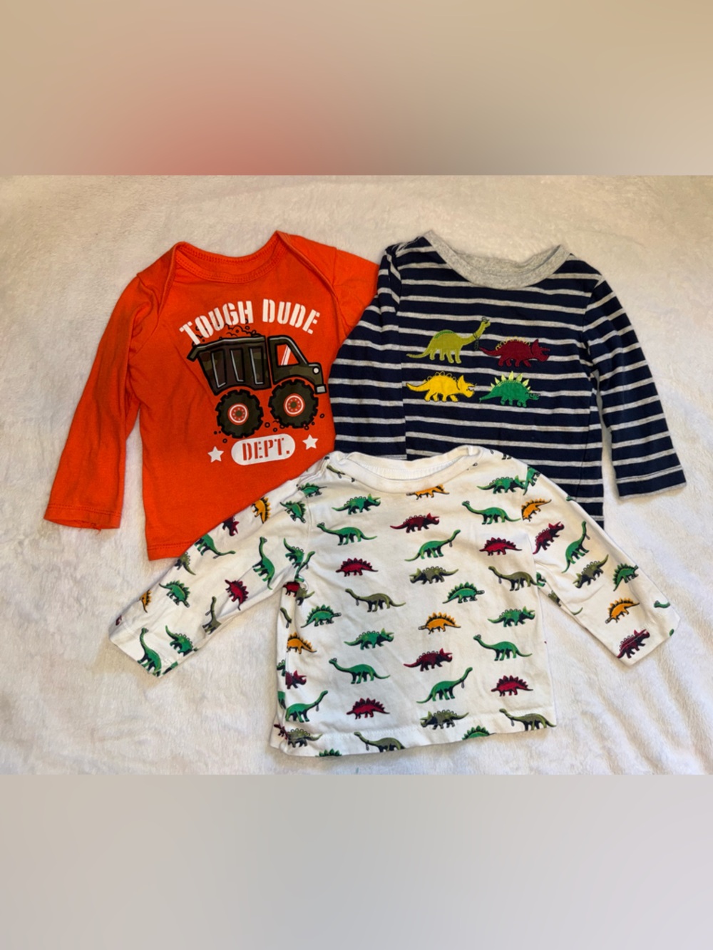 4-shirt pack Orange Truck & Dino Long-Sleeve Tees- Orange, Navy, White